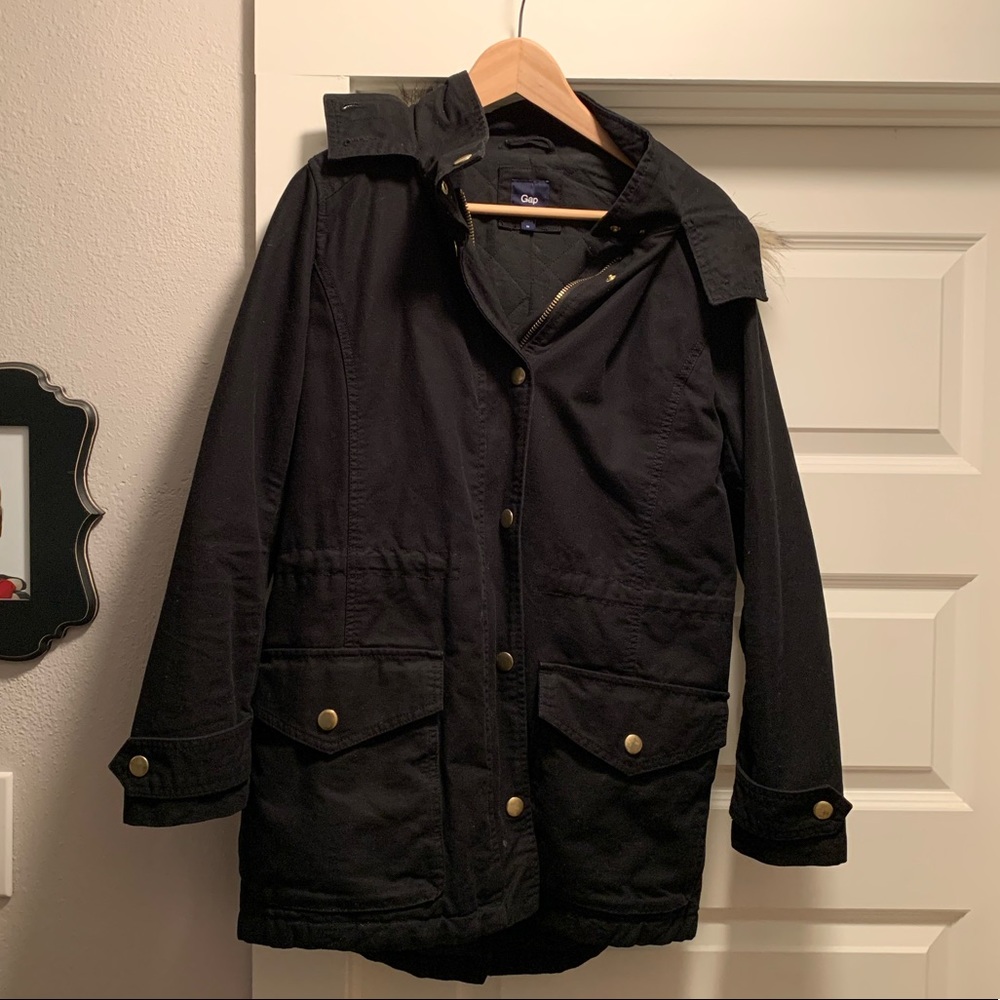 Gap Black Canvas Winter Coat with Hood